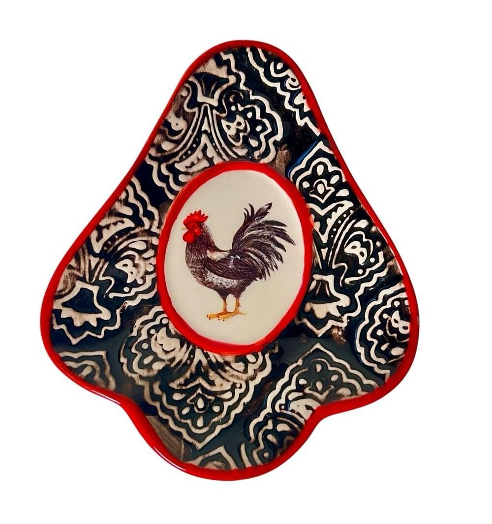 Retro Cracker Barrel Rooster Spoon Rest Chicken Decor Black Red